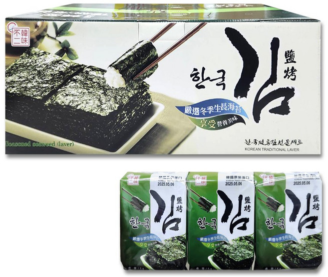 【韓味不二】鹽烤海苔 5公克X36入, 5g, 1箱