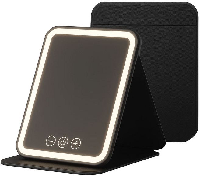 접이식 휴대용 LED 화장 탁상 거울 데스크탑 스타일, 블랙