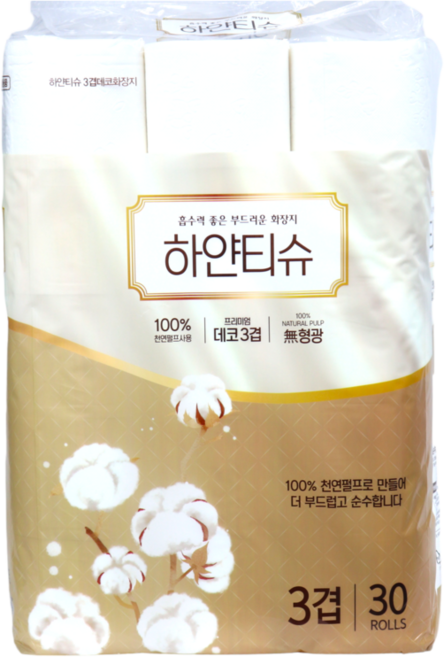 흡수력 좋은 천연펄프 도톰한 롤 화장지 3겹 30m 30롤, 30개입, 1개