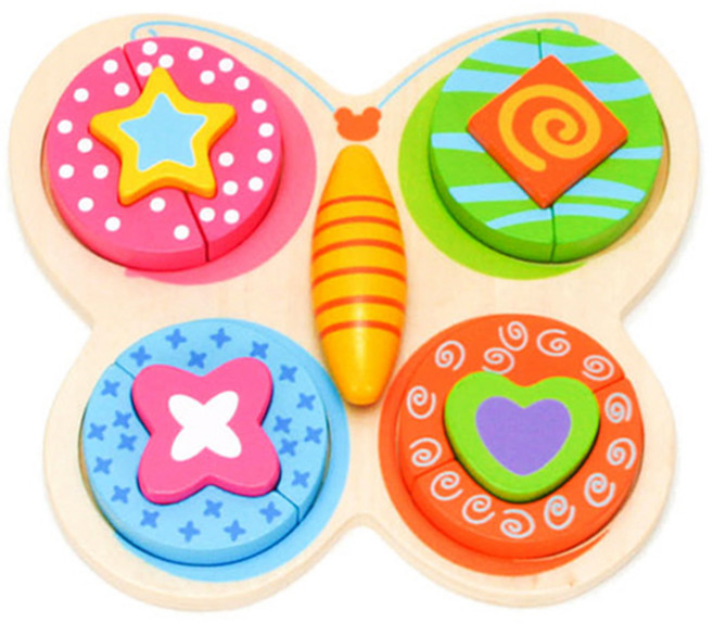 비가 나비 퍼즐 블럭 아기 원목 교구 유아 장난감, 1개