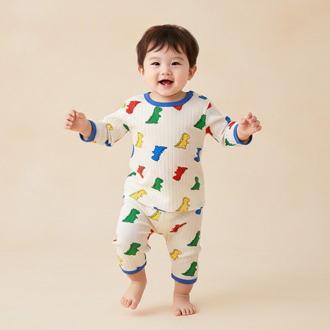 몽실이 패턴 골지 순면 칠부실내복 봄 여름 무형광