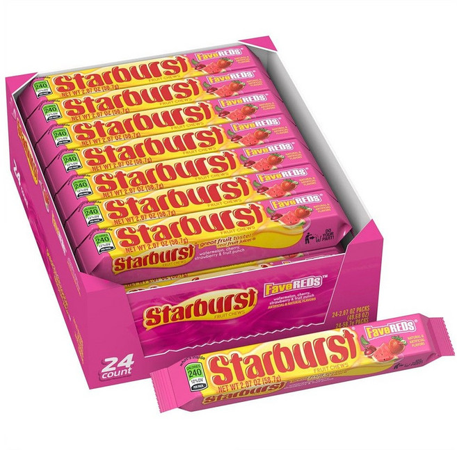 스타버스트 페이브레드 프루트 츄 워터멜론 + 체리 + 스트로베리 + 프루트 펀치 글루텐 프리, 24개