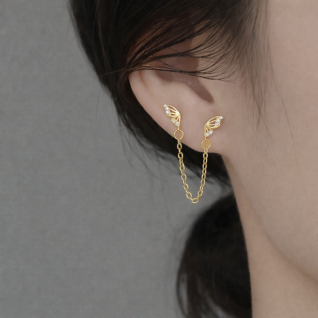 아이루리 나비 날개 드롭 체인 연결 귀걸이 은침 낱개 데일리 유니크 여성 패션 이어링