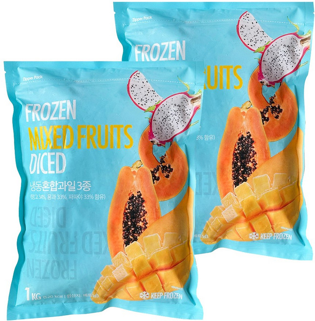 웰루츠 냉동 혼합과일 3종(망고 용과 파파야), 2개, 1kg