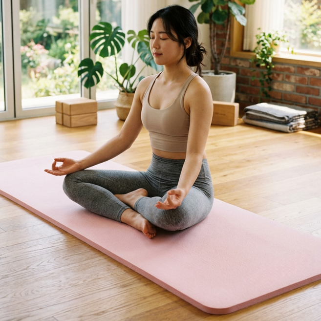 운동나라 넓은 요가매트 헬스 홈트 스트랩 전용가방 포함, 1개, 블라썸핑크