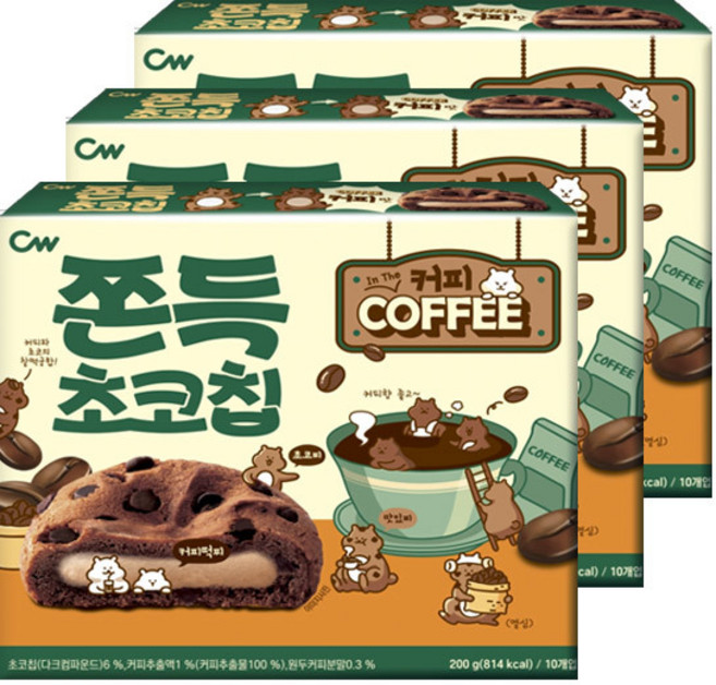 청우 쫀득초코칩 커피맛, 3개, 200g