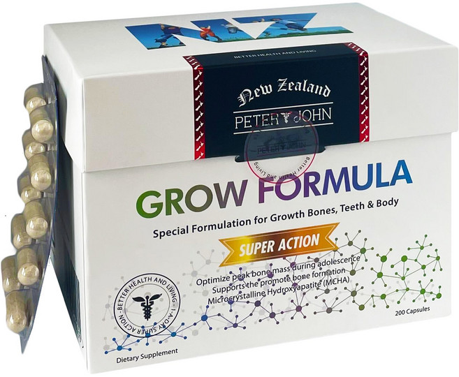 피터앤존 뉴질랜드 어린이 청소년 성장기 영양제 그로우 포뮬라 MCHA [마누카 사이언스 마누카 허니 패션프루츠 & 레몬 (8개입) 증정], 1개, 200정