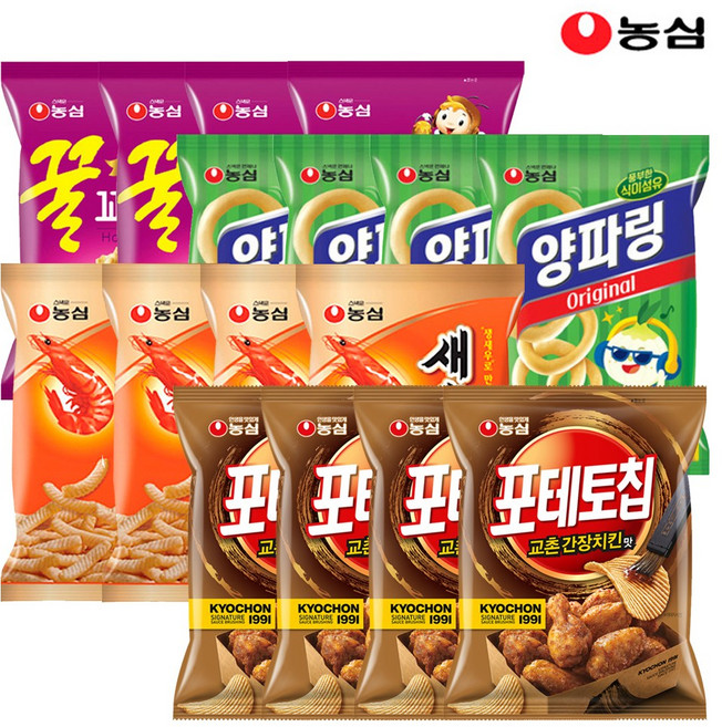 포테토칩교촌간장치킨맛4봉+양파링4봉+새우깡4봉+꿀꽈배기4봉, 16개, 55g