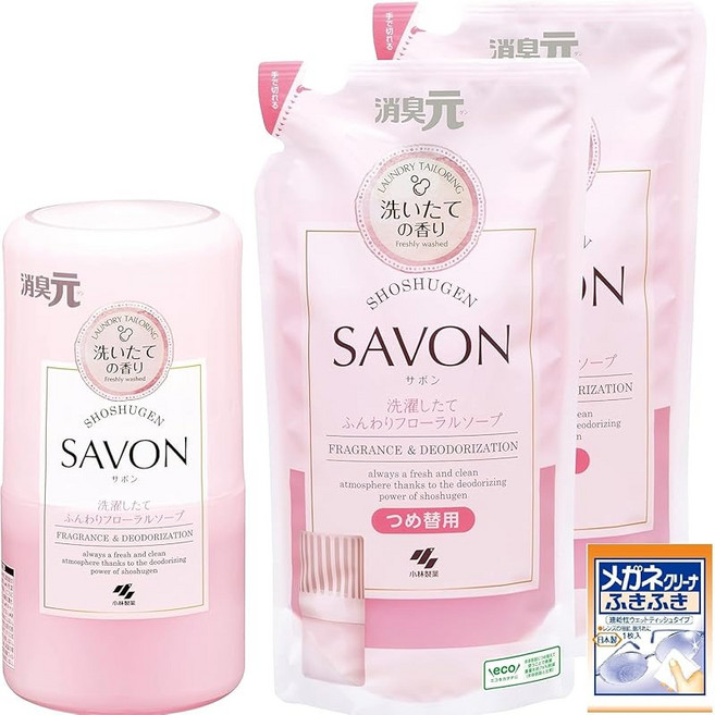 Amazon.co.jp 묶음 구매 탈취제 SAVON(사본) – 세탁 직후 부드러운 플로럴 비누 향 방용 향기제 화장실용 본체 400ml 1개 + 리필 400ml × 2개(사은