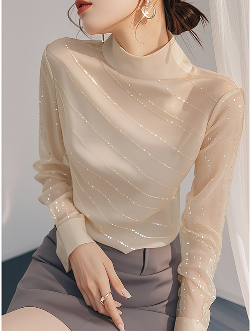 여성 반목 긴팔티 프렌치 긴팔 목폴라 블라우스 빅사이즈 상의 봄 가을 여자 목폴라티 CJJ