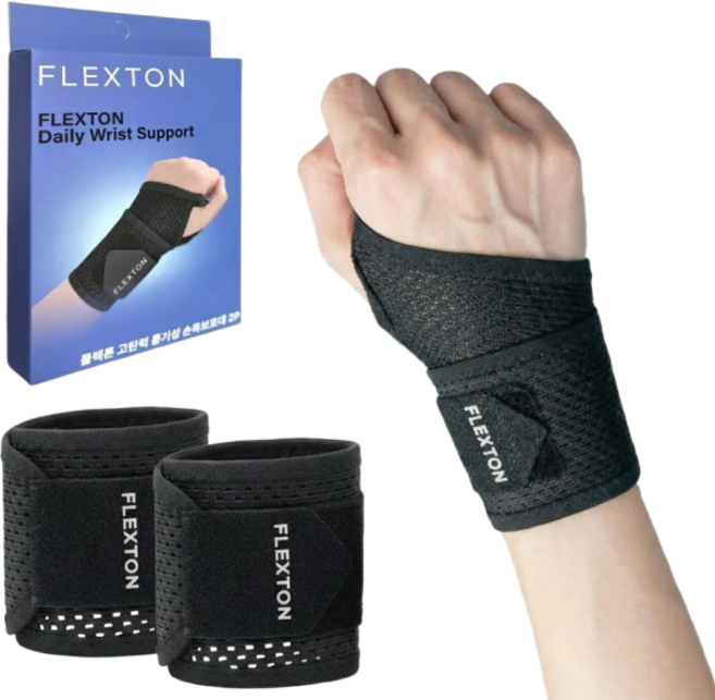 플렉튼 고탄력 통기성 손목보호대 2P, 블랙, 1개