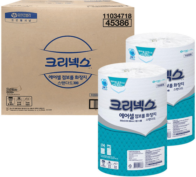 크리넥스 에어셀 업소용 점보롤 스탠다드 300m 16롤 1박스 45386, 6롤, 1개