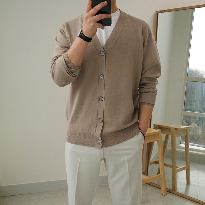 [맨즈북] 봄 캐시미어 남자 워셔블 가디건 니트 머슬핏 파스텔톤(세탁기 사용가능)