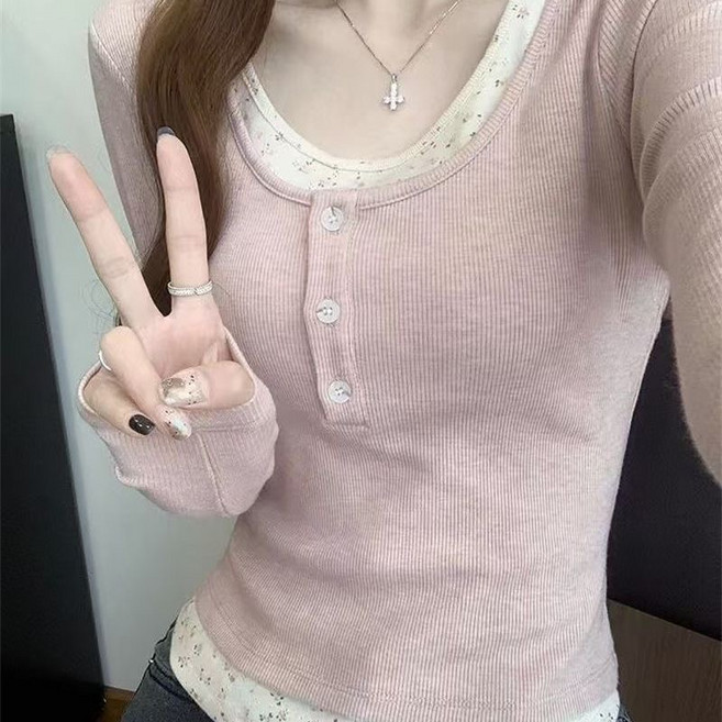 COSYEVNO 여성 봄가을 헨리넥 버튼 긴팔 티셔츠 캐주얼 TZKcxtx-10