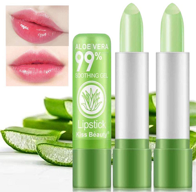 퍼스트플라이 2팩 알로에 베라 립스틱 오래 지속되는 립밤 립 보습제 매직 온도 변화 립글로스, Aloe Vera