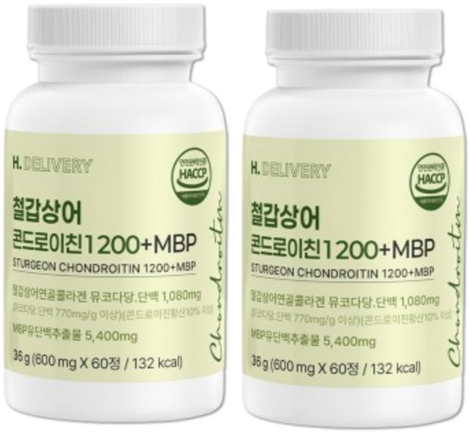 H.DELIVERY 철갑상어 콘드로이친 1200 6형 식약청 인증 HACCP c6s 상어연골 MBP, 2박스, 60정