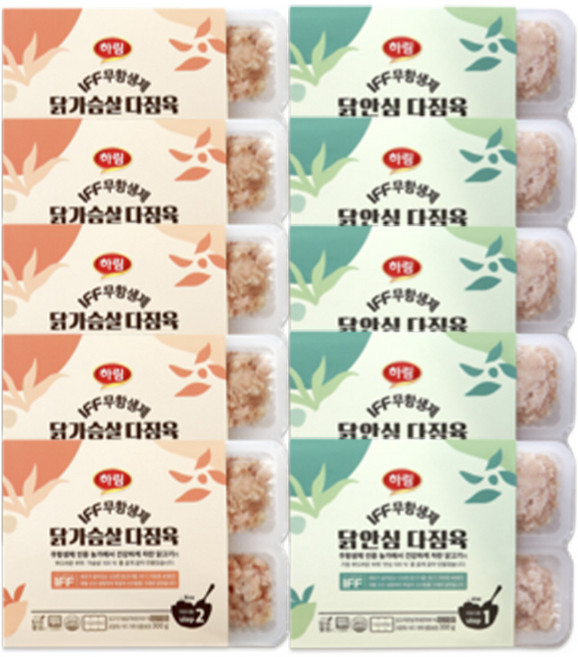 하림 IFF 무항생제 다짐육 닭가슴살 300g 5개 + 안심 300g 5개, 1