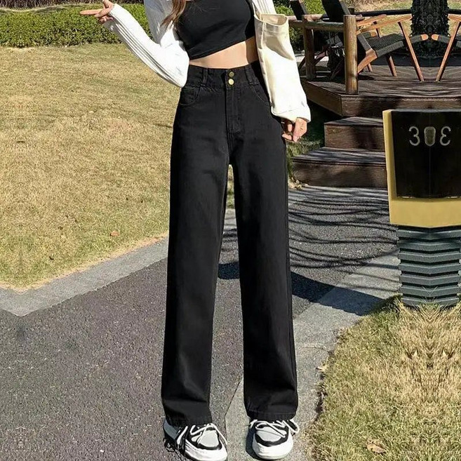 여성 빅사이즈 슬림핏 하이웨스트 일자 와이드 청바지 팬츠