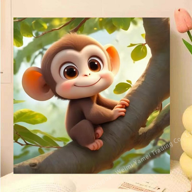 보석십자수 액자 캔버스 일체형 50x50cm 12간지 띠다 동물 3D 대형 다이아몬드페인팅 diy 대형 구슬십자수 행운 거실 인테리어 그림, 1개, 신원숭이