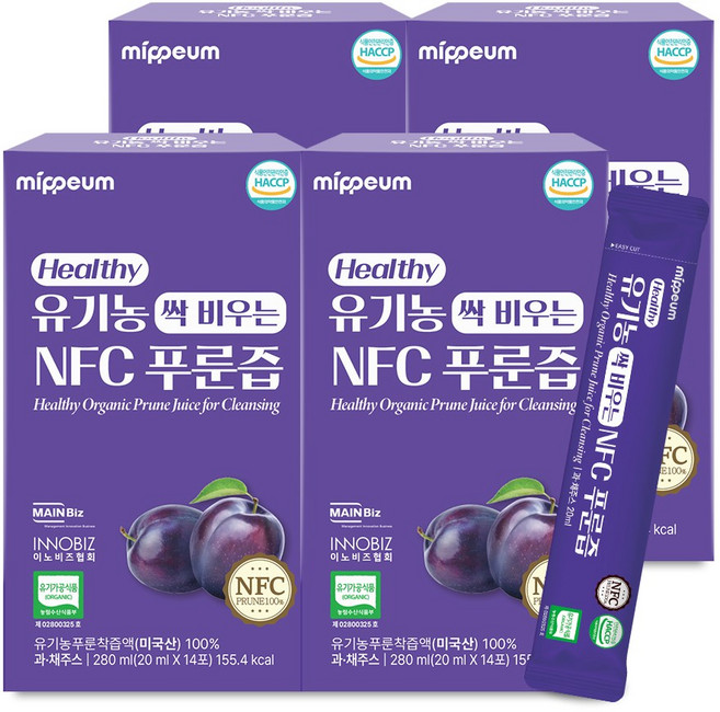 미쁨생활건강 유기농 NFC 푸룬즙, 4개, 280g