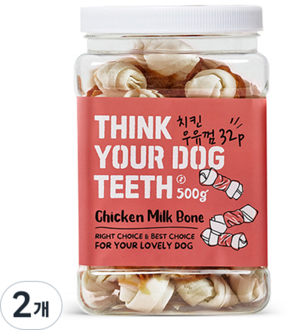 띵크유어도그티 강아지 우유껌 건조간식 본타입, 치킨맛, 500g, 2개