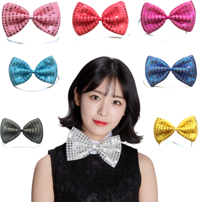 스팡글 리본 보타이 나비 넥타이 반짝이 타이 세트, 12개, 12종혼합세트