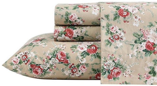 Laura Ashley - 트윈 XL 시트 면 퍼케일 침구 세트 경량 및 통기성 홈 데코 기숙사 방 필수품 이모진 퍼플 트윈 XL 450527