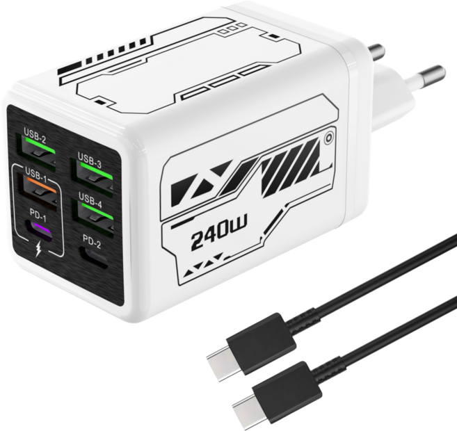 6in1 c타입 고속 충전기 240W 4USB+2PD3.0 + C TO C 1M 100w 케이블 세트CDT17888, 1세트, 화이트