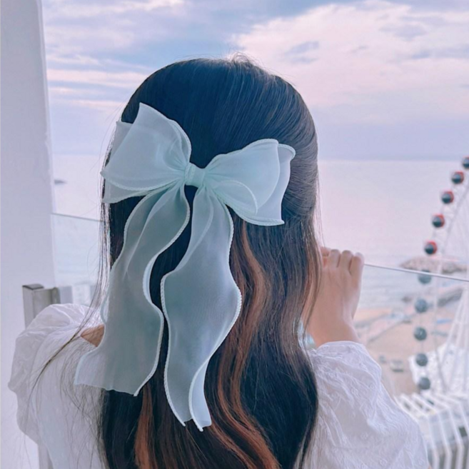 로라하 자체제작 쉬폰 리본 헤어 머리핀 반묶음 반머리 헤어핀 자동핀 조이