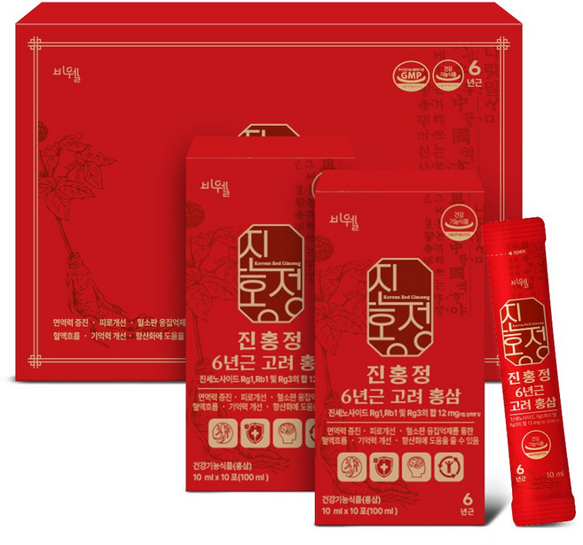 진홍정 6년근고려 홍삼스틱 국산100% 진세노사이드12mg 건강기능식품, 2개, 10ml