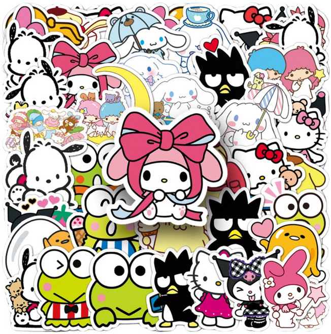 산리오 캐릭터 방수 스티커 (전 캐릭터 모음), 50개, 산리오 일반
