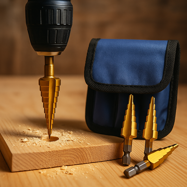 샤마랩 다용도 스텝드릴 드릴비트 육각핸들 홀쏘 3종 세트+파우치, 1