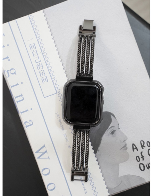 麥穗紋金屬錶帶 適用 Apple Watch 錶帶, 鏤空手鐲黑色,42mm（S11/S10）, 1個