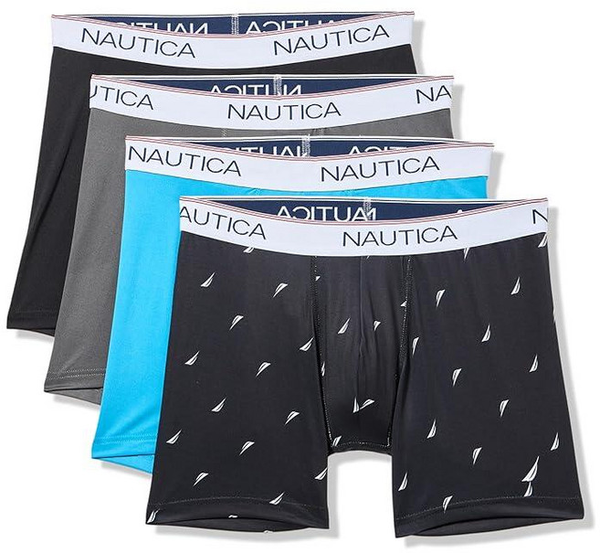 Nautica 남성용 스트레치 마이크로 복서 브리프 4팩 피코트/라즈베리 와인/리전 블루/유니온 블루 미디엄