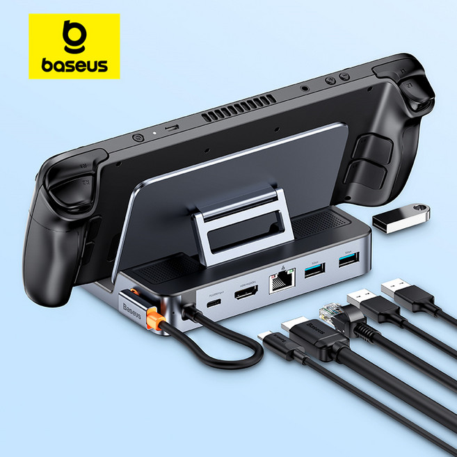 GEEKI 멀티 USB 허브 스팀 데크용 Baseus C 도킹 스테이션 Nintend 스위치 6-in-1 4K60Hz HDMI 호환 기가비트 이더넷 3.0, 1개, 1.As the pictures
