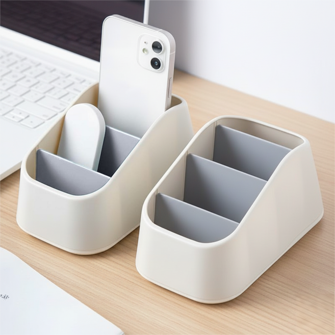 리모컨 휴대폰 문구 수납 다용도 데스크탑 정리함, 1개, 4구 그레이