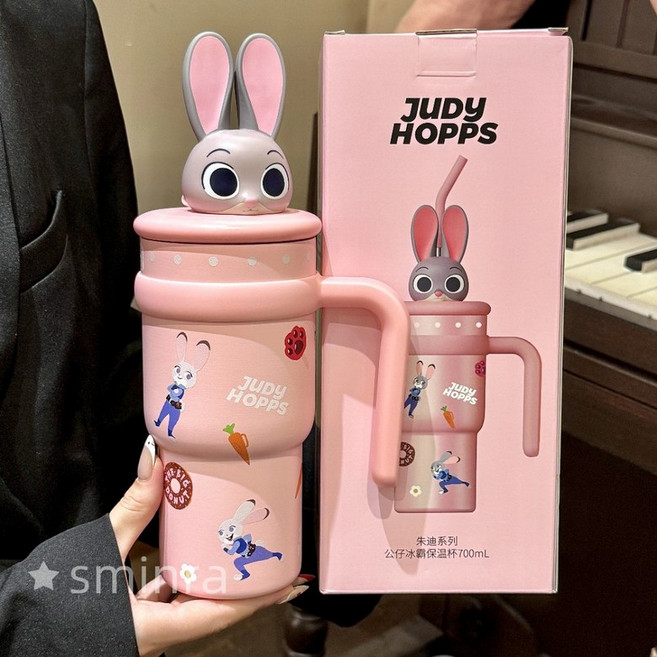 디즈니 주디 닉 스티치 아이스컵 대용량 316 스텐 텀블러 하이비주얼 차량용 빨대 컵 애니메이션 캐릭터 굿즈 선물 물통 여행 소풍, 주디700ml, 1개, 700ml