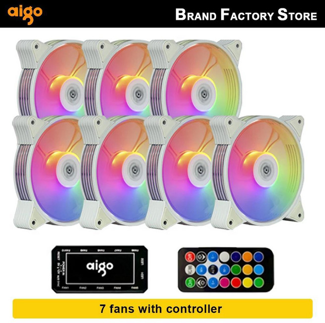 Aigo-AR12 화이트 120mm PC 컴퓨터 케이스 팬 쿨링 쿨러 6 핀 조정 가능 RGB Led 12cm 음소거 환풍기 속도 조절 5V ARGB, [07] AR12 8in1 white, 1개