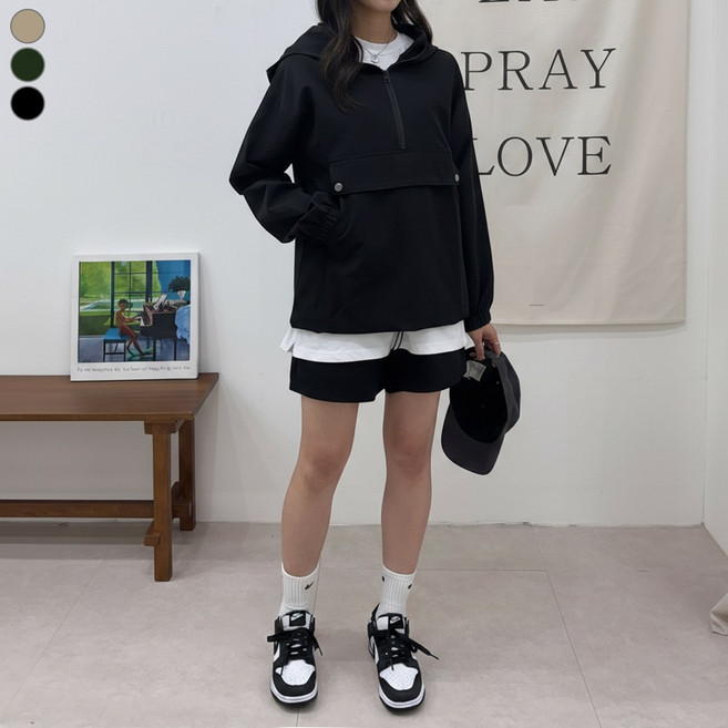 블레스유 여성 아노락 후드반집업 상하의 세트 밴딩반바지 트레이닝복세트