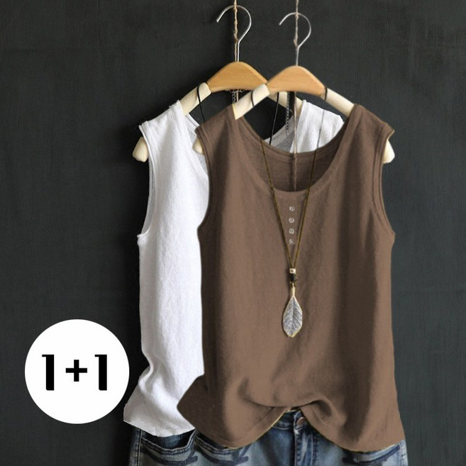 2장입 여름용 빅사이즈 U넥 민소매 나시 여성 티셔츠 데일리 심플 체형커버 시원한 베이직 이너 무지 탄탄한 소재 슬라브원단