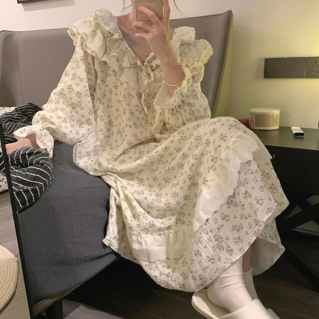 라블라네 셔링 플라워 긴팔 파자마 잠옷 수면안대 세트