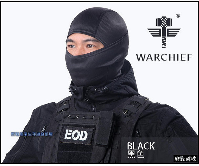 【野戰搖滾-生存遊戲】WARCHIEF 戰術忍者頭套 迷彩戰術頭套 面罩 騎車口罩 特警頭套 單孔頭套, 黑色, 1個