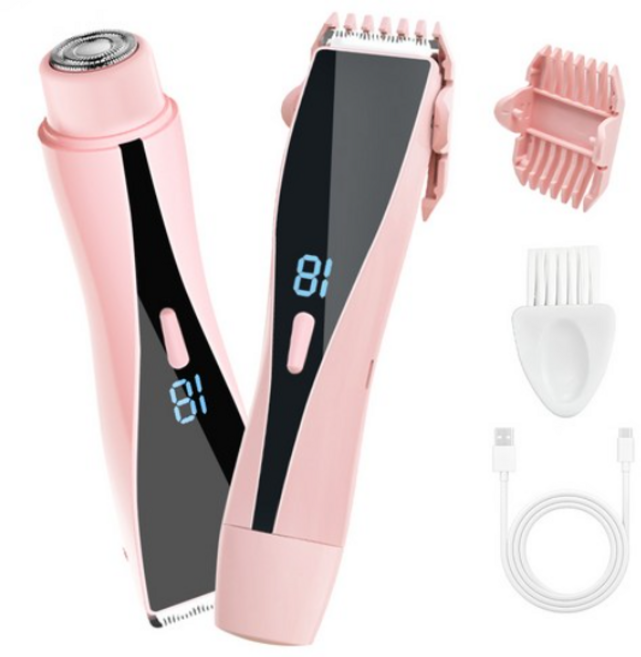 AURRA 2in1 브라질리언 제모기 LED전량표시 모근제거남녀겸용 겨드랑이 비키니라인 Y존, 트리머, 핑크