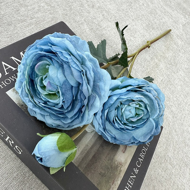 廠家直售3頭天山雪蓮仿真花家居花藝擺件民宿酒店裝飾婚慶手捧花, 1件, 藍色:1個