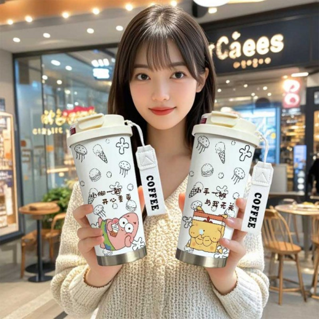 스폰지밥 대용량 스테인리스 보온병 빨대 소녀 커플 음료 용기 만화 디자인, 09 KFB 복주머니 블라인드박스
