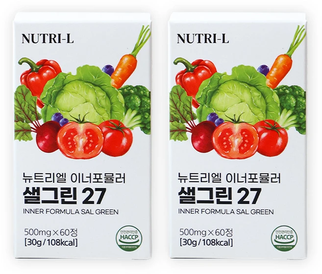뉴트리엘 이너포뮬러 샐그린 27 식전야채 고농축 식이섬유 유산균 샐러드, 2개, 60정 - 쿠팡