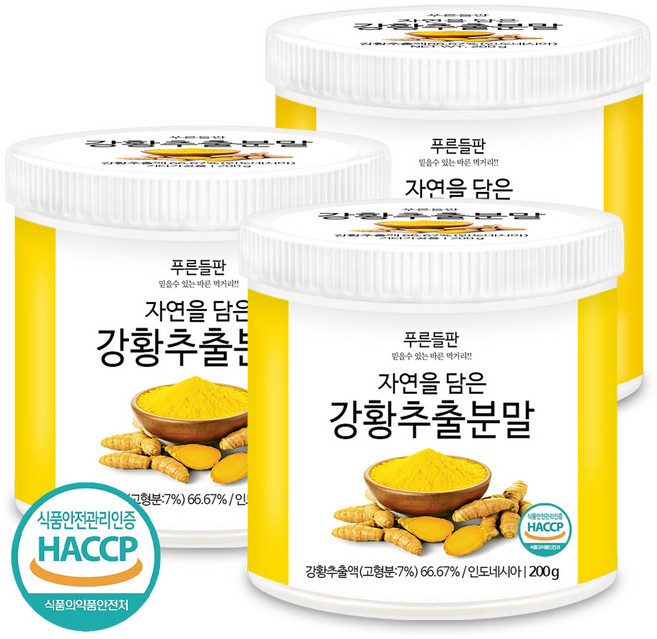 푸른들판 강황 가루 추출 분말 강황차 강황밥 강항 터메릭 튜메릭 HACCP 인증, 200g, 3개