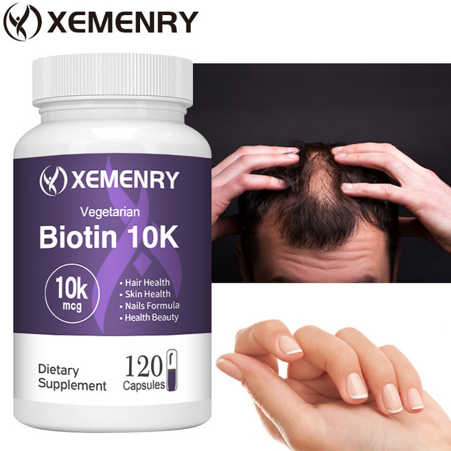 120개 비오틴 10000mcg - 최대 강도로 모발 성장 및 새로운 모낭 성장을 촉진합니다, 1개, 120정
