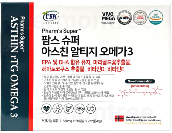 팜스 슈퍼 아스친 알티지 오메가3 마리골드꽃추출물 헤마토코쿠스, 1박스, 60정