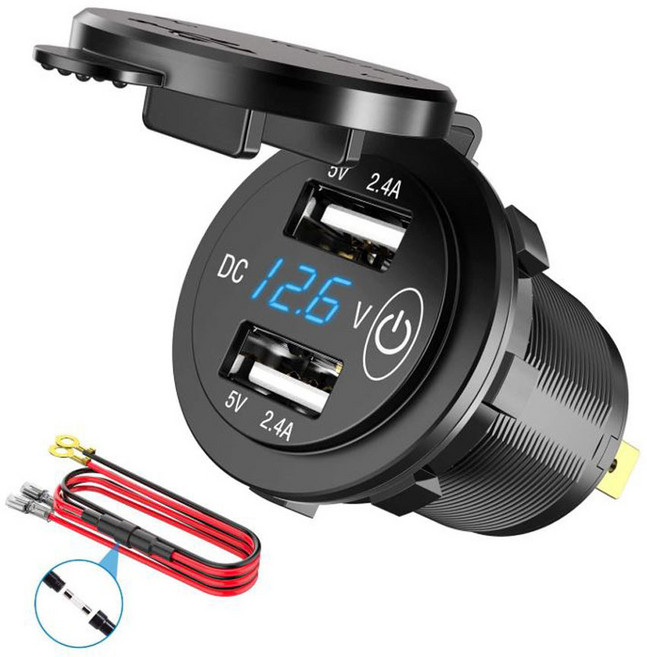 시거잭 블루 자동차 오토바이 시거잭 USB 충전기 멀티 시가 소켓 12-24V 매립형 터치전원 현카